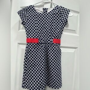 Gymboree Navy and White Grid Dress with coral Band